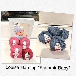 Louisa Harding “Kashmir Baby” Yarn & Book, Lot 6 Rose+1 Wine, & Lot 4 Blue, NWT